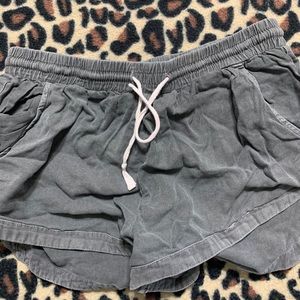 Grey shorty shorts.